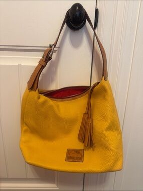 DOONEY & BOURKE Yellow Leather Shoulder Bag with Tassel Accent
